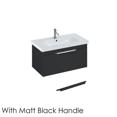 Britton Bathrooms Shoreditch 850mm Single Drawer Vanity Unit With Origin Round Basin & Matt Black Handle - Matt Grey