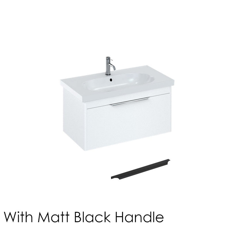 Britton Bathrooms Shoreditch 850mm Single Drawer Vanity Unit With Origin Round Basin & Matt Black Handle - Matt White
