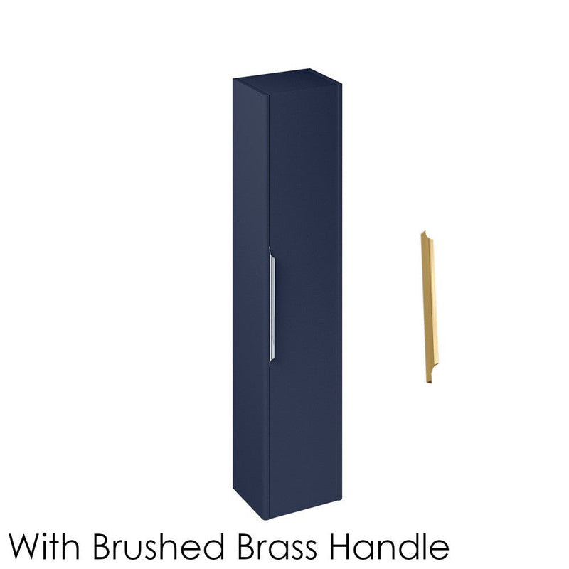 Britton Bathrooms Shoreditch Tall Unit With Brushed Brass Handle - Matt Blue