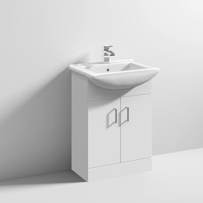 Nuie Mayford 550 x 300mm Floor Standing Vanity Unit With 2 Doors & Ceramic Basin - Gloss White