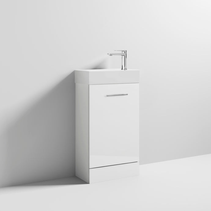 Nuie Mayford Cloakroom 480 x 240mm Floor Standing Vanity Unit With 1 Door & Ceramic Basin - Gloss White