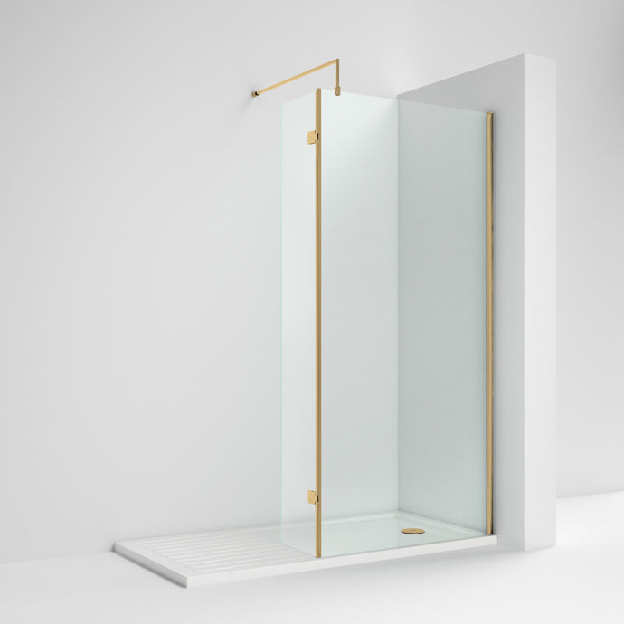 Vista Brushed Brass 8mm Wetroom Shower Screen With Hinged Return