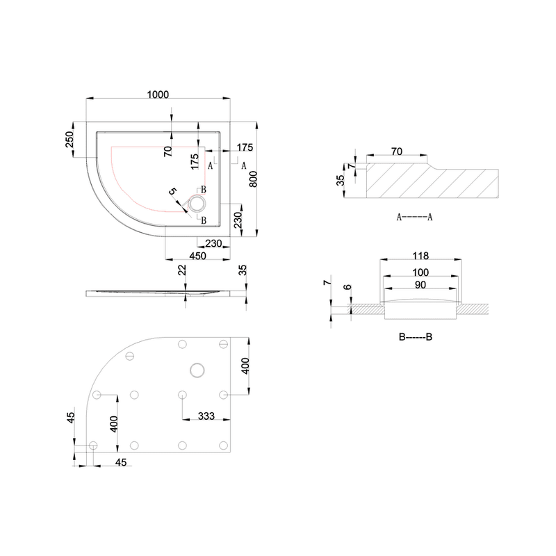 Zamori Anti Slip Offset Quadrant Shower Tray