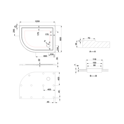 Zamori Anti Slip Offset Quadrant Shower Tray
