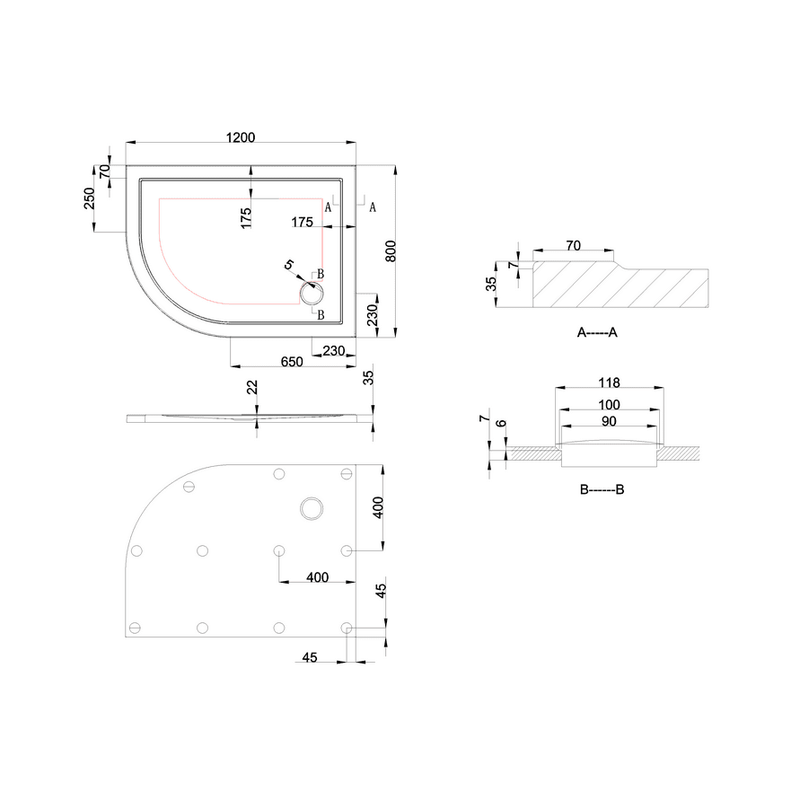 Zamori Anti Slip Offset Quadrant Shower Tray