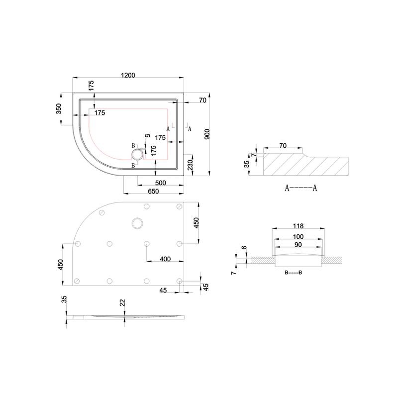 Zamori Anti Slip Offset Quadrant Shower Tray