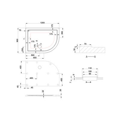 Zamori Anti Slip Offset Quadrant Shower Tray