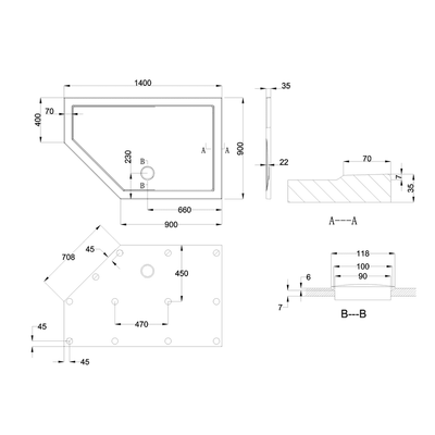 Zamori Antibacterial Pentagle Shower Tray