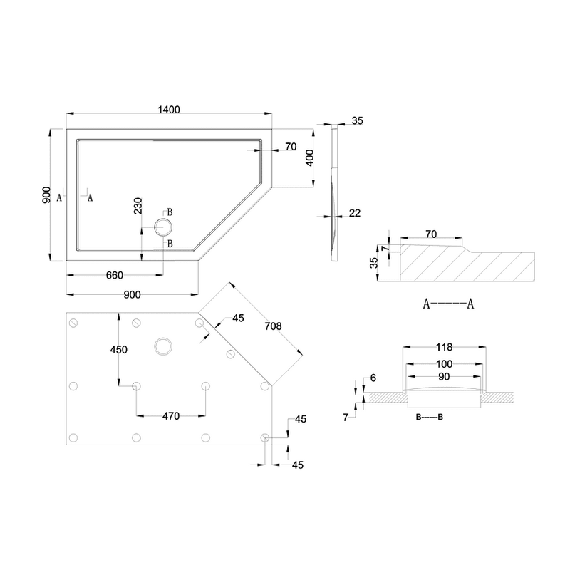 Zamori Antibacterial Pentagle Shower Tray