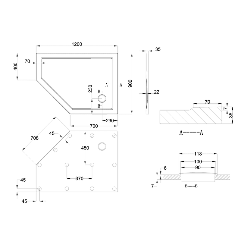Zamori Antibacterial Pentagle Shower Tray