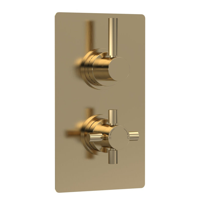 Hudson Reed Tec Lever 1 Outlet Twin Handle Concealed Thermostatic Shower Valve - Brushed Brass