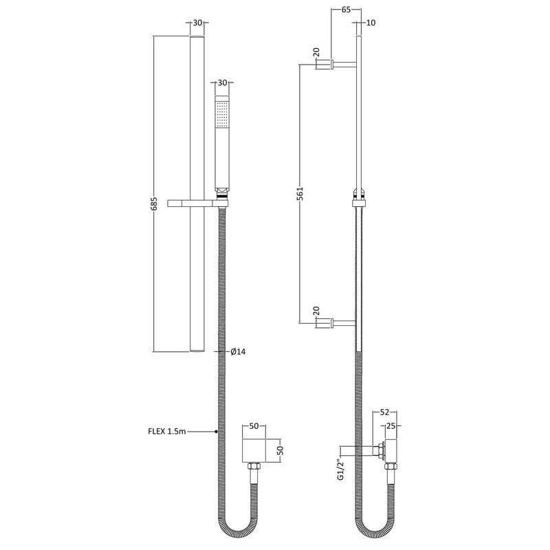 Cape Brushed Brass Square Slide Rail Shower Kit With Oulet Elbow