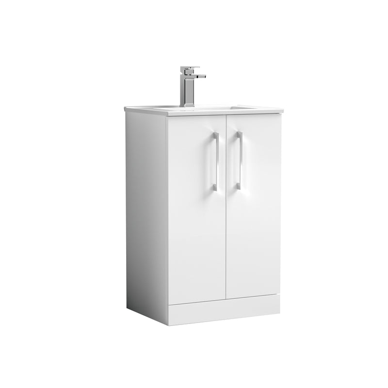 Nuie Arno 500 x 383mm Floor Standing Vanity Unit With 2 Doors & Minimalist Basin - White Gloss