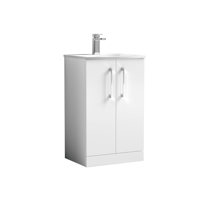 Nuie Arno 500 x 383mm Floor Standing Vanity Unit With 2 Doors & Curved Basin - White Gloss