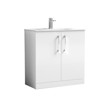 Nuie Arno 800 x 383mm Floor Standing Vanity Unit With 2 Doors & Minimalist Basin - White Gloss