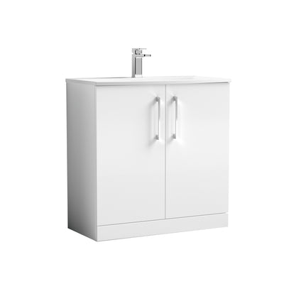 Nuie Arno 800 x 383mm Floor Standing Vanity Unit With 2 Doors & Curved Basin - White Gloss