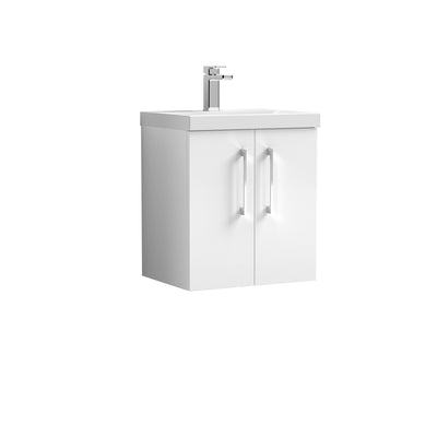 Nuie Arno 500 x 383mm Wall Hung Vanity Unit With 2 Doors & Mid Edge Basin - White Gloss