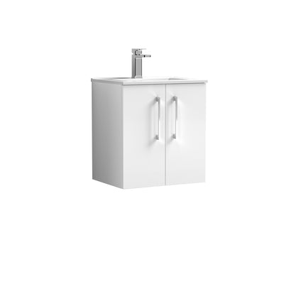 Nuie Arno 500 x 383mm Wall Hung Vanity Unit With 2 Doors & Minimalist Basin - White Gloss