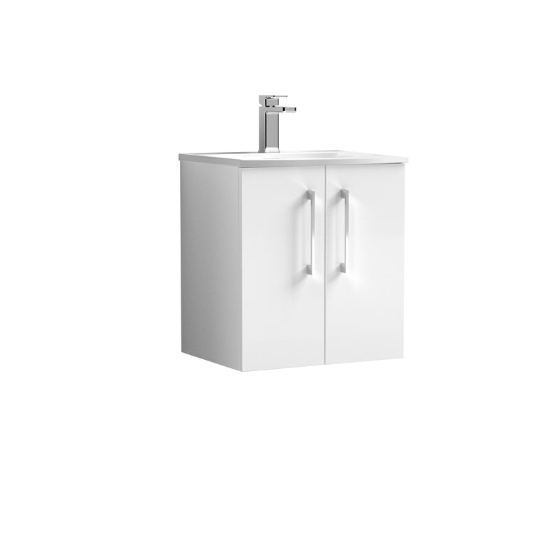 Nuie Arno 500 x 383mm Wall Hung Vanity Unit With 2 Doors & Curved Basin - White Gloss