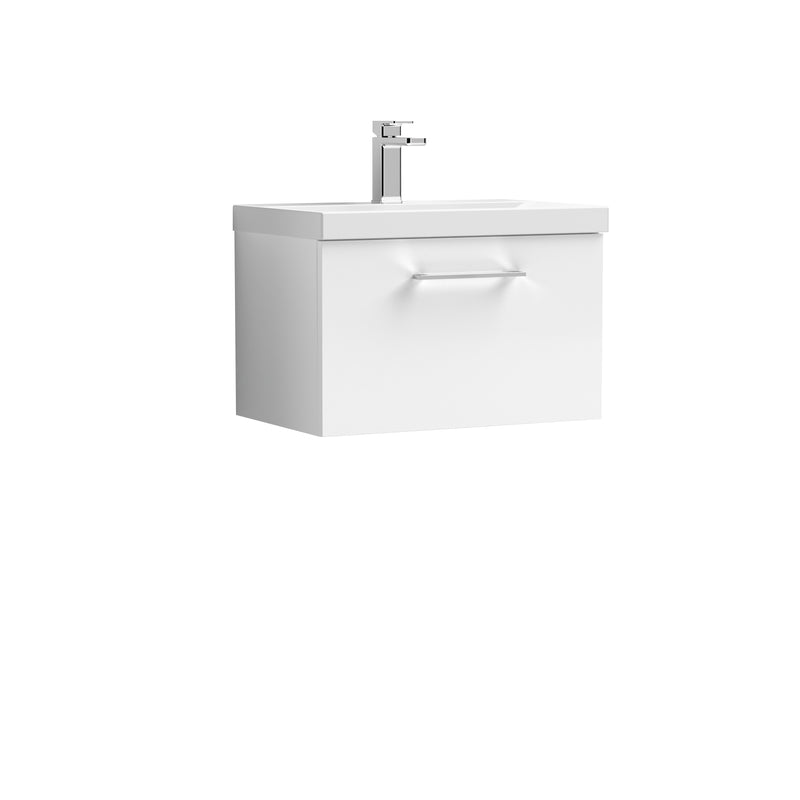 Nuie Arno 600 x 383mm Wall Hung Vanity Unit With 1 Drawer & Mid Edge Basin - White Gloss