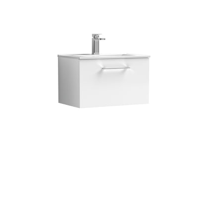 Nuie Arno 600 x 383mm Wall Hung Vanity Unit With 1 Drawer & Minimalist Basin - White Gloss