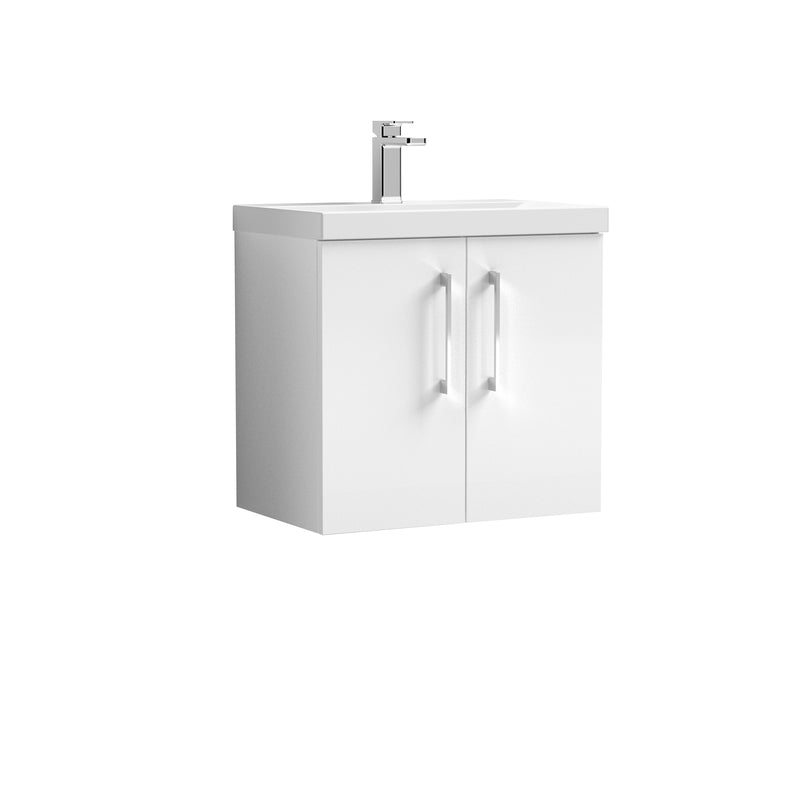 Nuie Arno 600 x 383mm Wall Hung Vanity Unit With 2 Doors & Thin Edge Basin - White Gloss