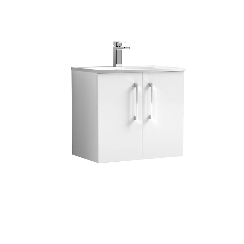 Nuie Arno 600 x 383mm Wall Hung Vanity Unit With 2 Doors & Curved Basin - White Gloss