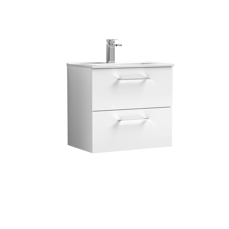 Nuie Arno 600 x 383mm Wall Hung Vanity Unit With 2 Drawers & Minimalist Basin - White Gloss