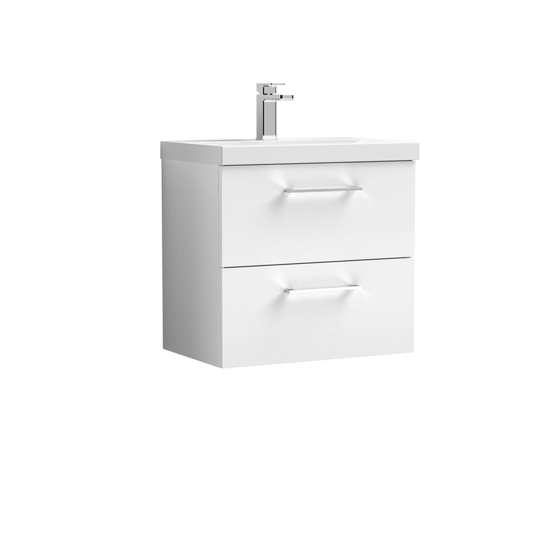 Nuie Arno 600 x 383mm Wall Hung Vanity Unit With 2 Drawers & Thin Edge Basin - White Gloss