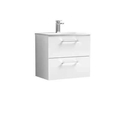 Nuie Arno 600 x 383mm Wall Hung Vanity Unit With 2 Drawers & Curved Basin - White Gloss