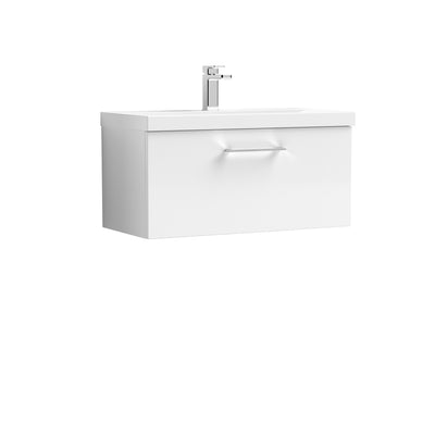 Nuie Arno 800 x 383mm Wall Hung Vanity Unit With 1 Drawer & Mid Edge Basin - White Gloss