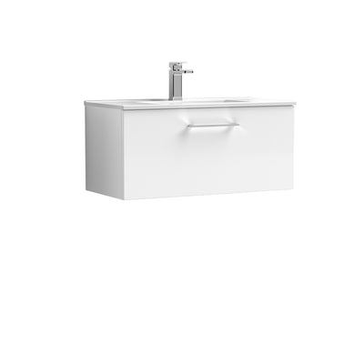 Nuie Arno 800 x 383mm Wall Hung Vanity Unit With 1 Drawer & Minimalist Basin - White Gloss