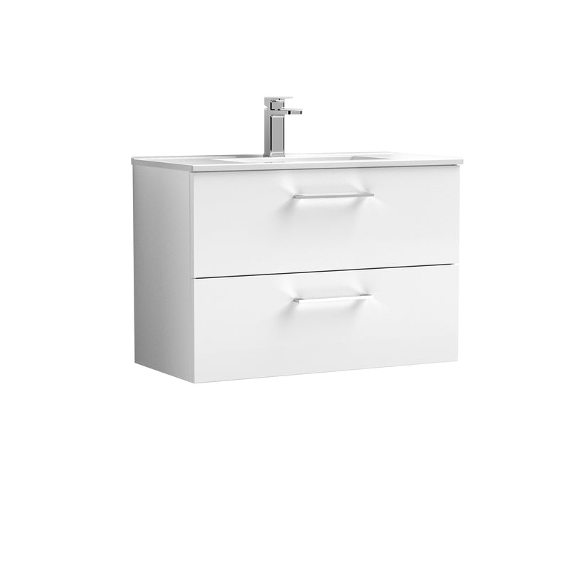 Nuie Arno 800 x 383mm Wall Hung Vanity Unit With 2 Drawers & Minimalist Basin - White Gloss