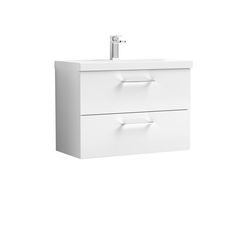 Nuie Arno 800 x 383mm Wall Hung Vanity Unit With 2 Drawers & Thin Edge Basin - White Gloss