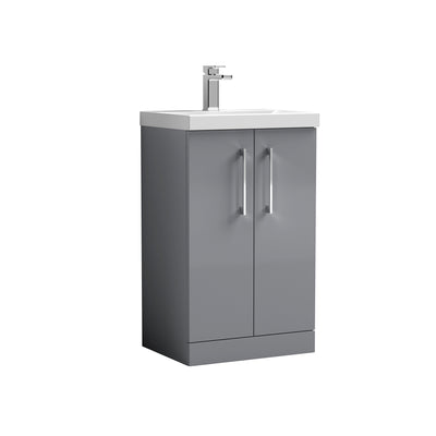 Nuie Arno 500 x 383mm Floor Standing Vanity Unit With 2 Doors & Mid Edge Basin - Cloud Grey Gloss