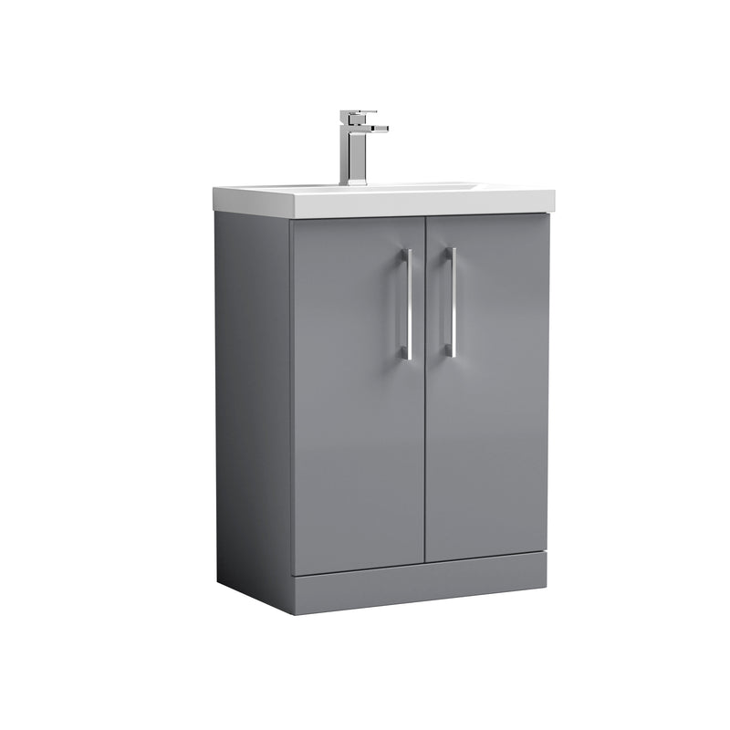 Nuie Arno 600 x 383mm Floor Standing Vanity Unit With 2 Doors & Thin Edge Basin - Cloud Grey Gloss
