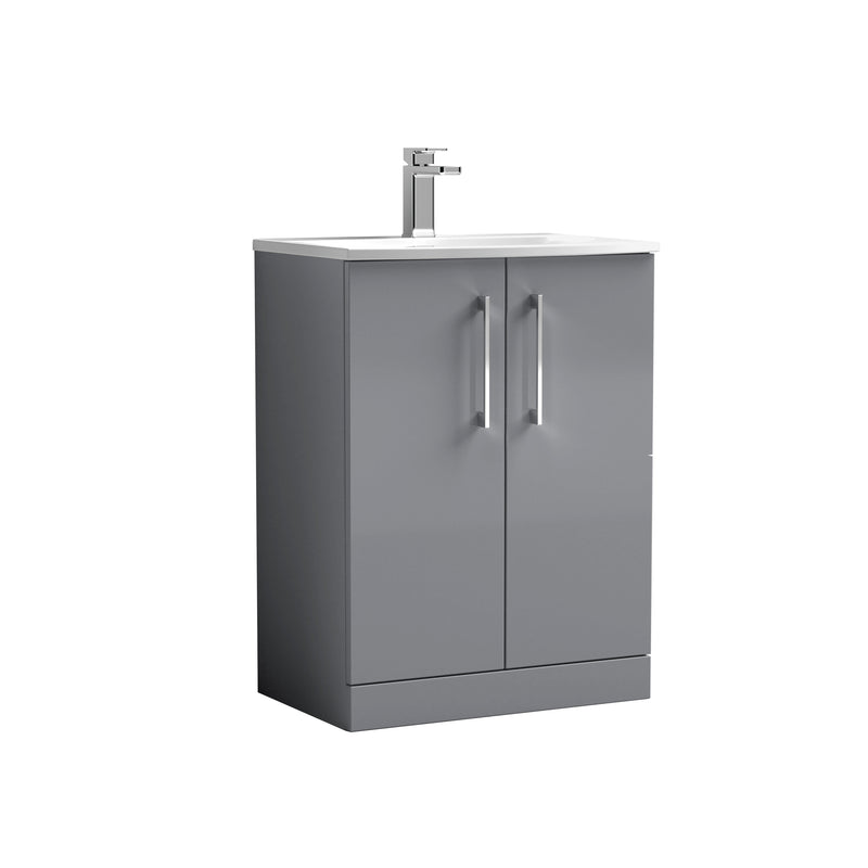 Nuie Arno 600 x 383mm Floor Standing Vanity Unit With 2 Doors & Curved Basin - Cloud Grey Gloss