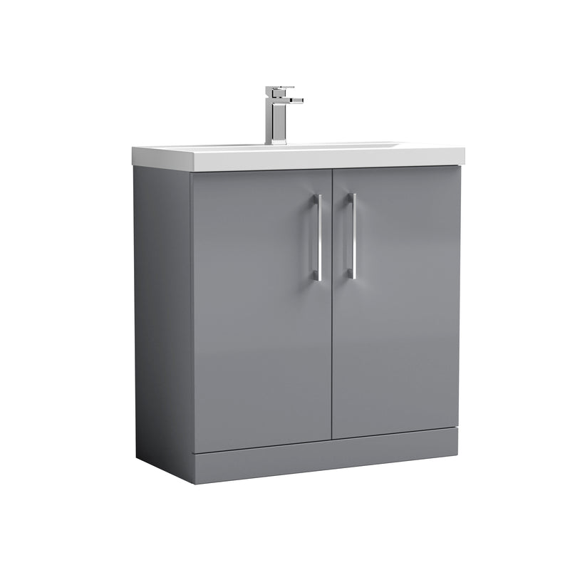 Nuie Arno 800 x 383mm Floor Standing Vanity Unit With 2 Doors & Mid Edge Basin - Cloud Grey Gloss