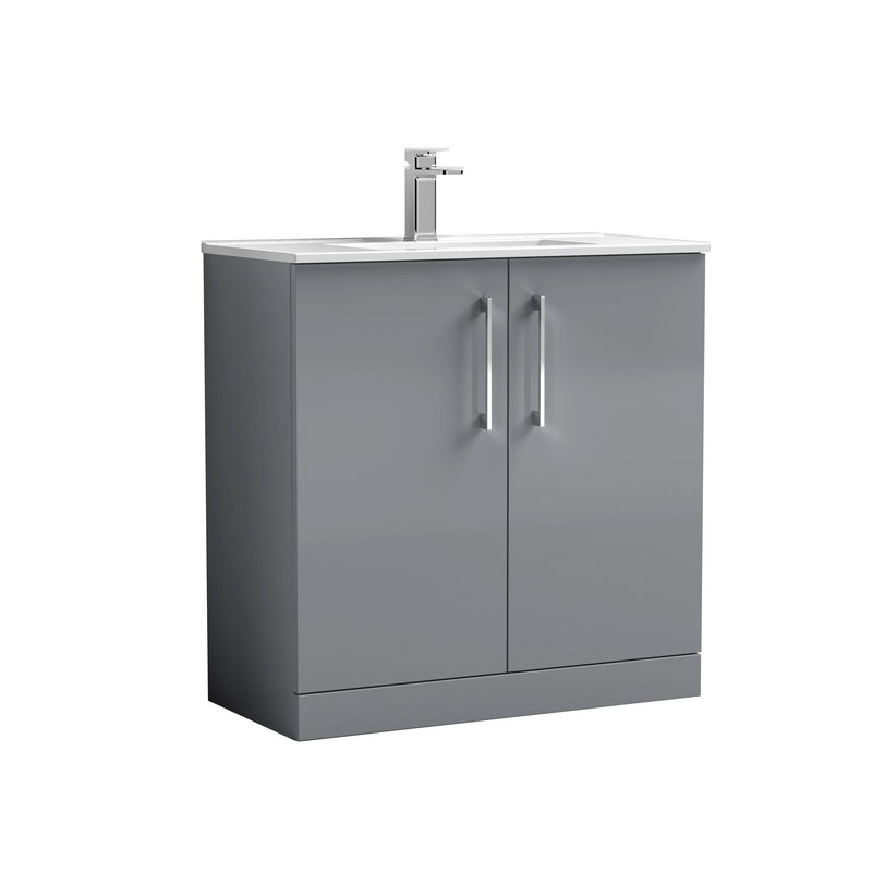 Nuie Arno 800 x 383mm Floor Standing Vanity Unit With 2 Doors & Minimalist Basin - Cloud Grey Gloss