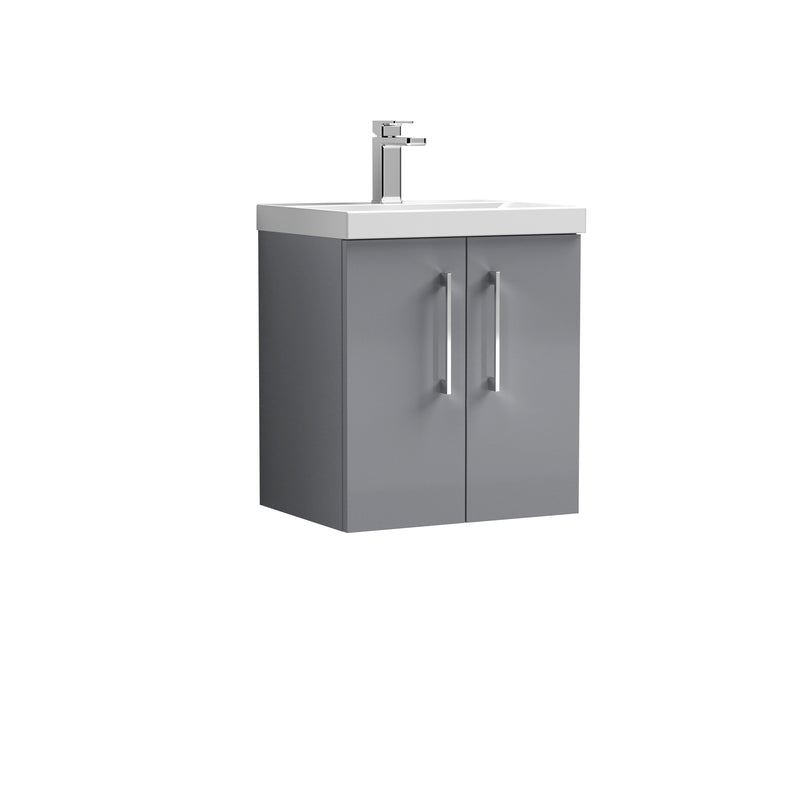 Nuie Arno 500 x 383mm Wall Hung Vanity Unit With 2 Doors & Mid Edge Basin - Cloud Grey Gloss