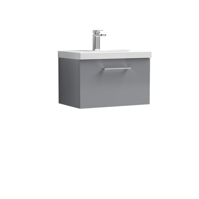 Nuie Arno 600 x 383mm Wall Hung Vanity Unit With 1 Drawer & Mid Edge Basin - Cloud Grey Gloss