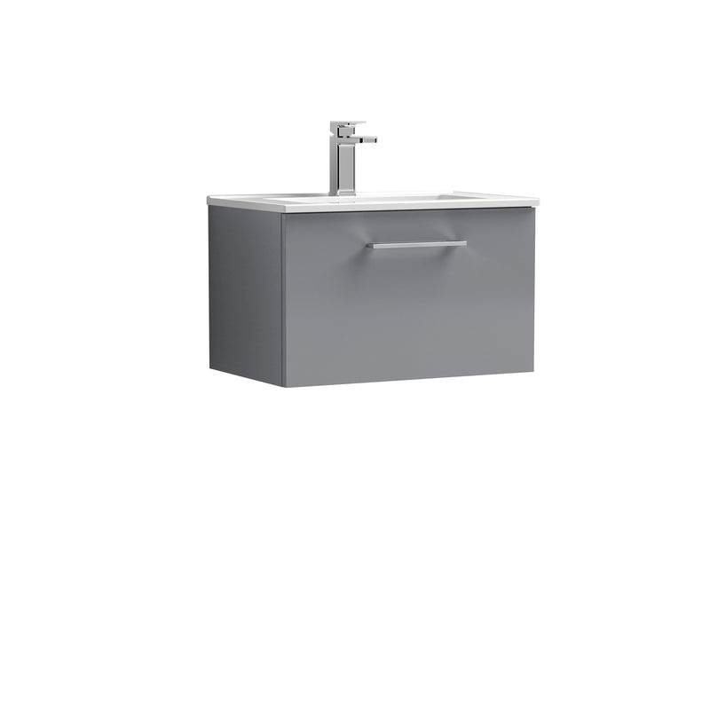 Nuie Arno 600 x 383mm Wall Hung Vanity Unit With 1 Drawer & Minimalist Basin - Cloud Grey Gloss