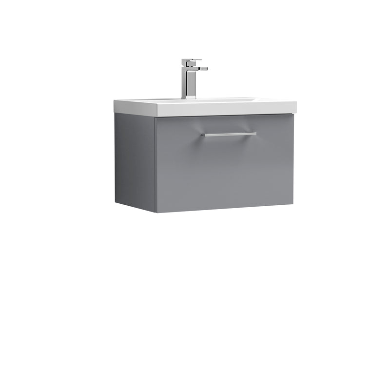 Nuie Arno 600 x 383mm Wall Hung Vanity Unit With 1 Drawer & Thin Edge Basin - Cloud Grey Gloss