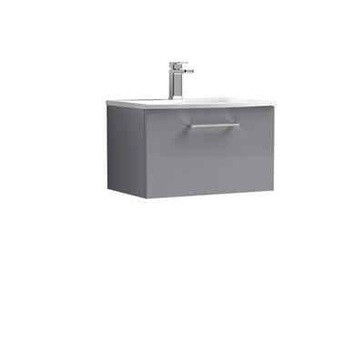 Nuie Arno 600 x 383mm Wall Hung Vanity Unit With 1 Drawer & Curved Basin - Cloud Grey Gloss
