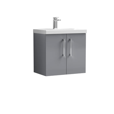 Nuie Arno 600 x 383mm Wall Hung Vanity Unit With 2 Doors & Mid Edge Basin - Cloud Grey Gloss