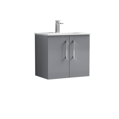 Nuie Arno 600 x 383mm Wall Hung Vanity Unit With 2 Doors & Minimalist Basin - Cloud Grey Gloss