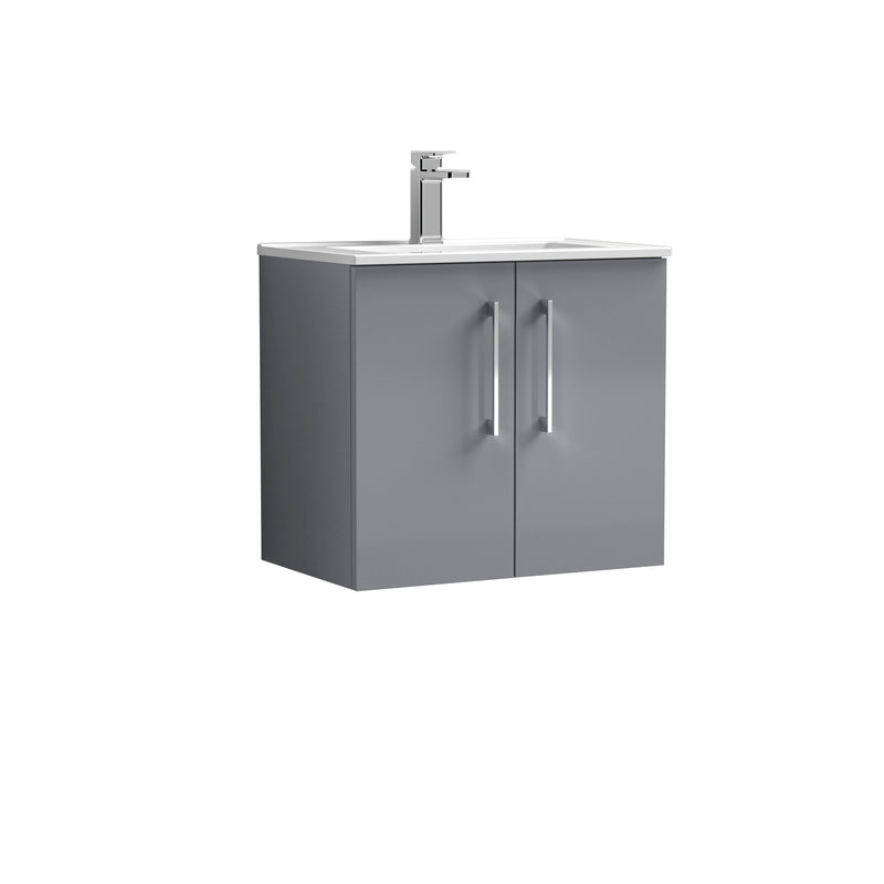 Nuie Arno 600 x 383mm Wall Hung Vanity Unit With 2 Doors & Minimalist Basin - Cloud Grey Gloss