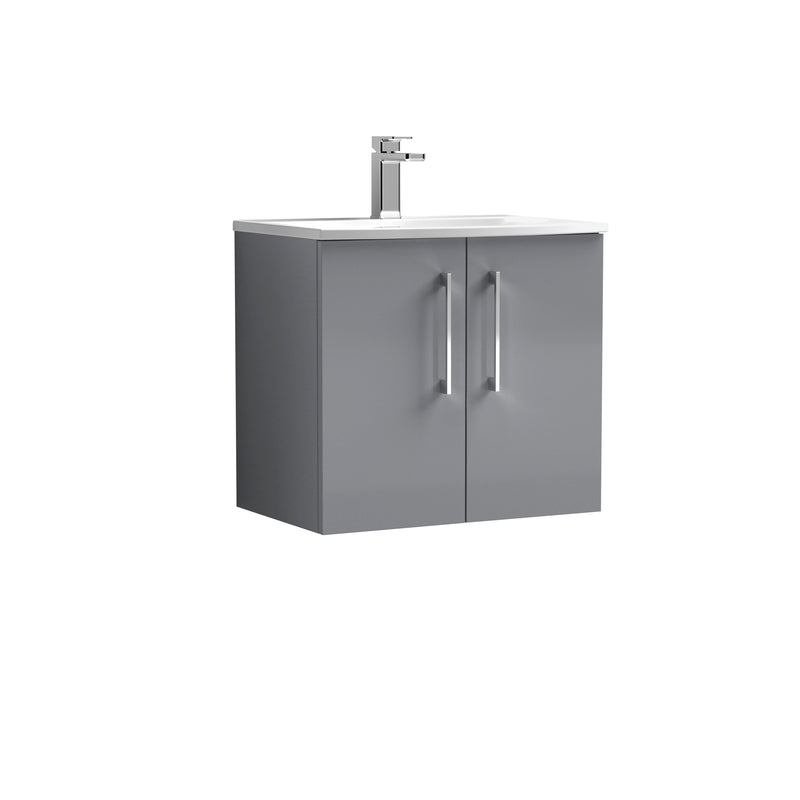 Nuie Arno 600 x 383mm Wall Hung Vanity Unit With 2 Doors & Curved Basin - Cloud Grey Gloss
