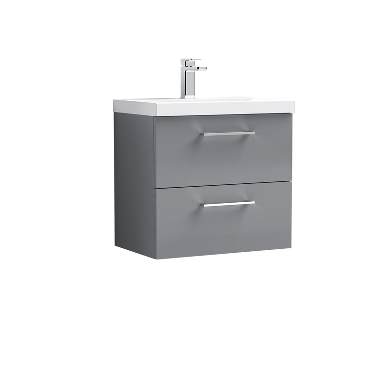 Nuie Arno 600 x 383mm Wall Hung Vanity Unit With 2 Drawers & Mid Edge Basin - Cloud Grey Gloss