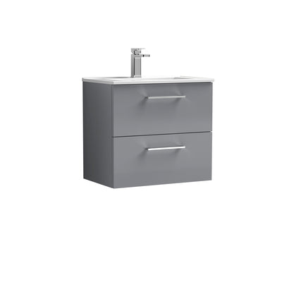 Nuie Arno 600 x 383mm Wall Hung Vanity Unit With 2 Drawers & Minimalist Basin - Cloud Grey Gloss